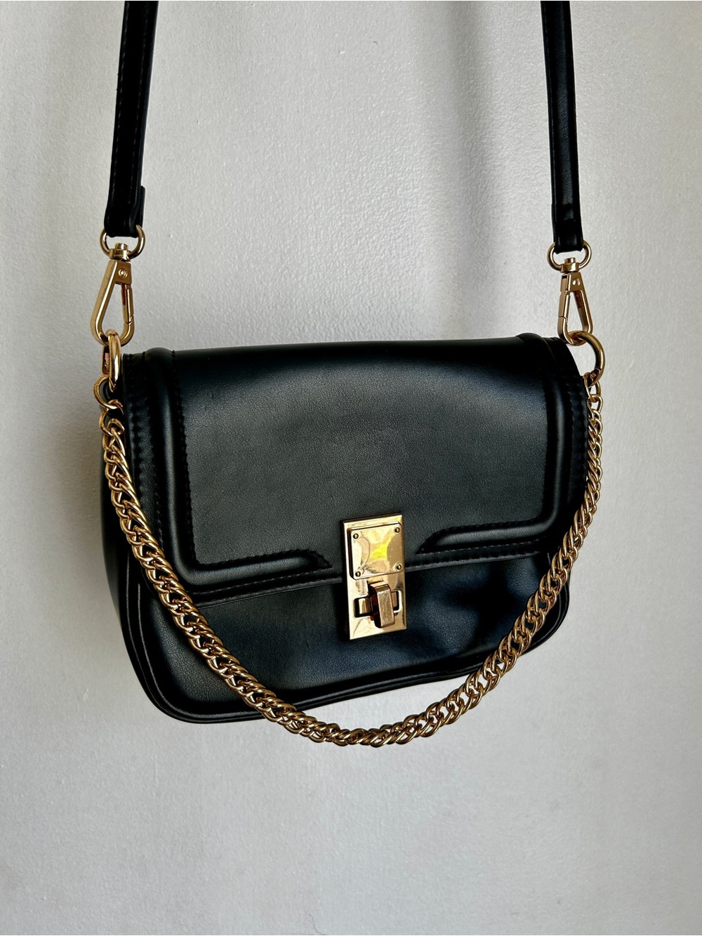 Aldo Black Leather Crossbody Bag with Gold Hardware